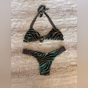 Beach Bunny Aqua and Brown Zebra Bikini